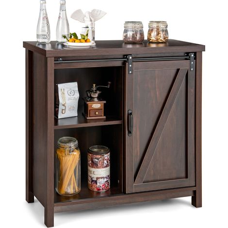 COSTWAY Credenza da Cucina, Armadietto Salvaspazio in Legno con Serranda Scorrevole e 4 Scomparti, Mobiletto a Buffet per Soggiorno, Ingresso e Camera da Letto, 80 x 40 x 82 cm (1/5)