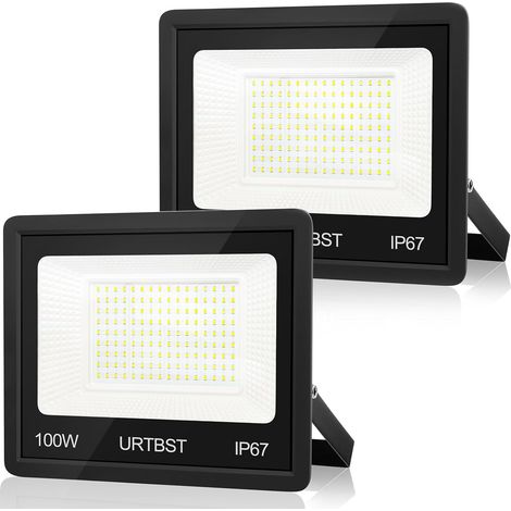 Projecteur LED Extérieur 100W, 10000LM IP67 Étanche, 7000K Blanc Froid Pour Cour, Jardin, Garage, Terrasse (2 Pièces)