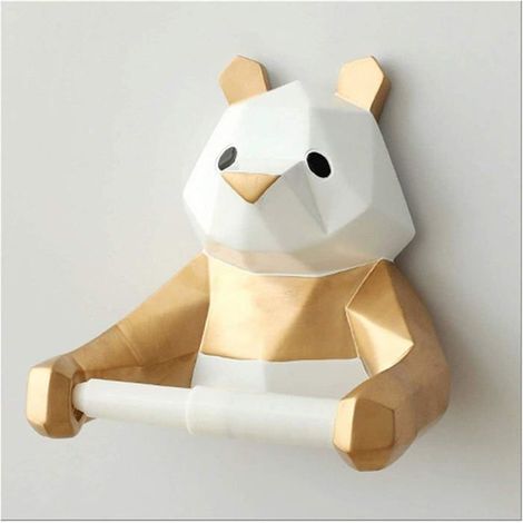 Portarotolo di carta igienica geometrico a forma di panda nero, decorazione da parete per il bagno - oro (1/5)