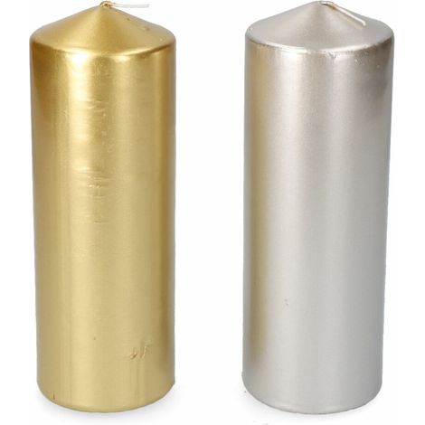 BigBuy Home Candela Oro Argento Ø 7 x 20 cm 1 Pezzo (1/5)