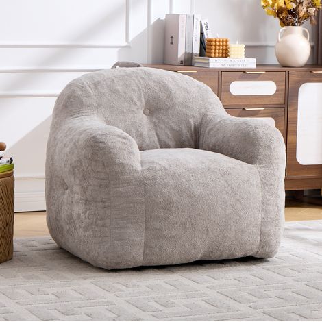 Sillón puff con reposabrazos, relleno de espuma triturada, gris claro HAVRYA (1/5)