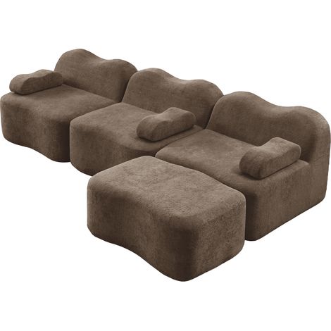 ELVMI Modulares Ecksofa 3-Sitzer mit Hocker, tiefer Sitzfläche, aus Samt, Braun (1/5)