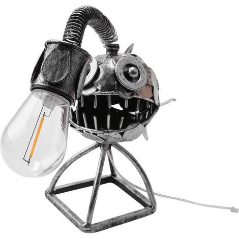 Lampe de bureau en forme de poisson-pêcheur, rechargeable par USB, en métal, artisanale, petite taille. Décoration idéale pour la maison ou le salon. (1/5)