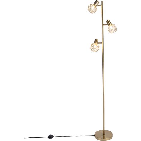 Qazqa – Lampadaire doré 3 lumières H 150 cm – Abat-jour ouvert – Culot E14 – Compatible LED, halogène, incandescente – Éclairage intérieur salon