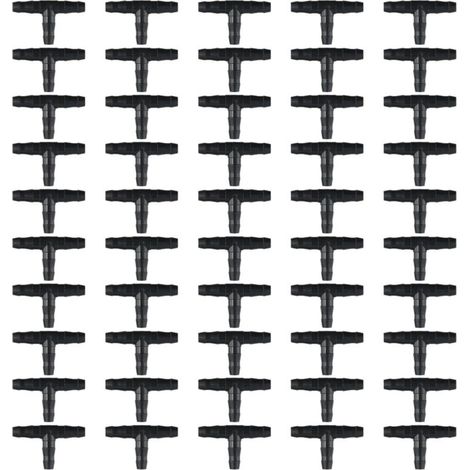 Confezione da 50 raccordi a T a innesto rapido per irrigazione a goccia, per tubi da 4 mm e 7 mm, in plastica, per irrigazione da giardino.