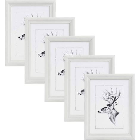 WOLTU 5er-Set Bilderrahmen aus Holz & Echtglasscheibe in Artos Stil weiß 30x40 cm