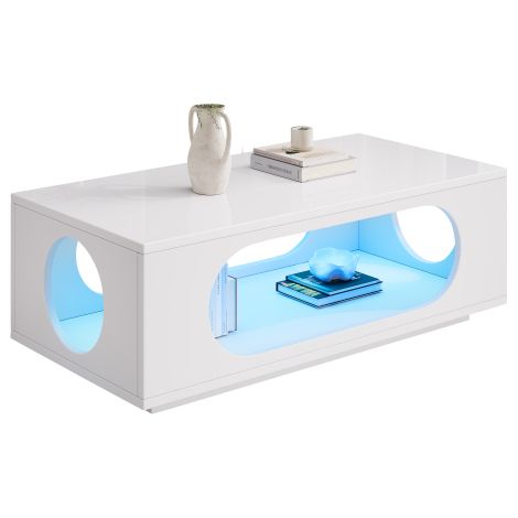 Table basse brillante 100cm MDF LED pilotable par app rangement câbles (1/5)