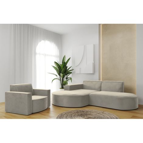 Sofa Set 2-teilig Sessel und Ecksofa PALMA XS Stoff Opera Pearl Ottomane Links (1/3)