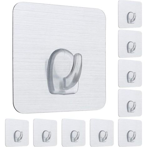 10 Pcs Nano Crochets Adhésifs En Plastique Fort Collant Crochet Réutilisable Crochet Mural Sans Ongles Lavable Non Tachant Crochet Carré pour Chambre Salle De Bains Cuisine Porte Murale (1/5)