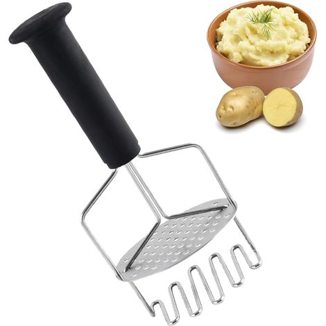 Machacador de patatas de acero inoxidable con resorte en zigzag y mango de silicona: tecnología de doble presión para un puré de patatas extra suave, resistente a la oxidación. (1/5)