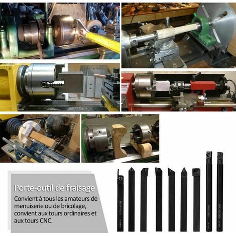 Set utensili da tornitura in metallo ad alta durezza 9 pezzi, portautensili CNC con chiave e lama da 10 mm. (1/3)