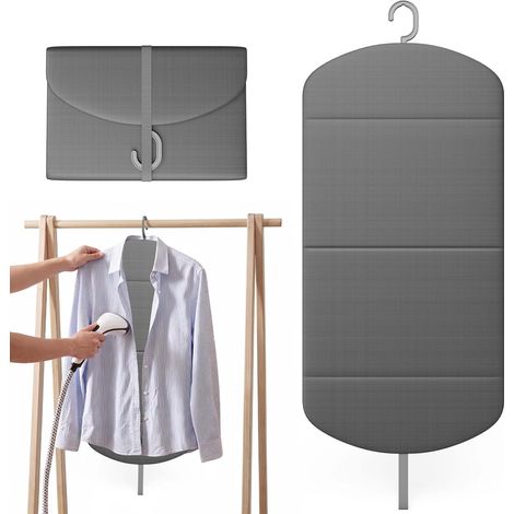 Planche à repasser vapeur pliable à suspendre – Tapis thermorésistant avec crochet rotatif 360°, solution de repassage compacte maison et voyage (gris, 41 x 91 cm) (1/5)