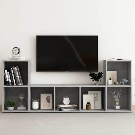 vidaXL Muebles de salón 3 piezas madera de ingeniería gris hormigón (1/5)