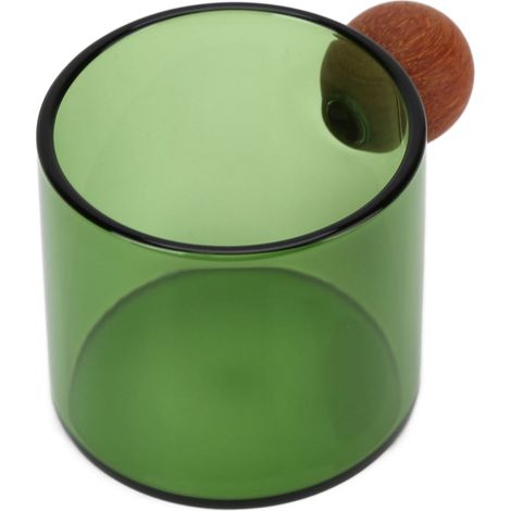 Tasse à café en verre transparent résistant à la chaleur avec anse en bois, idéale pour le bureau, le bar ou les fêtes (vert). (1/5)