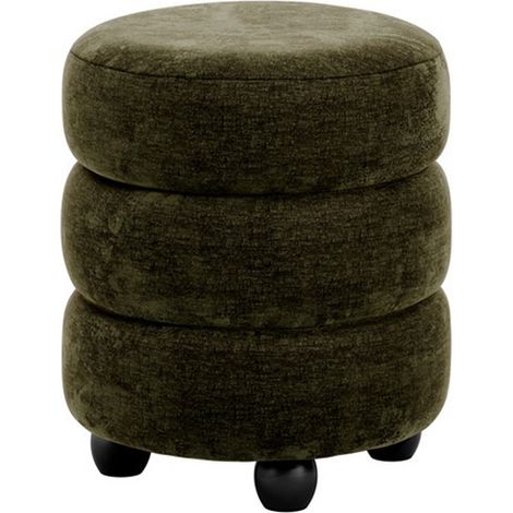 Emi Pouffe - Velvet Chenille/Pine - L44 x W44 x H50 cm - Olive/Black - Fully Assembled