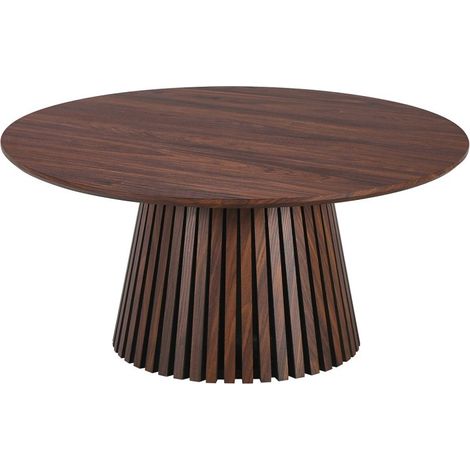 Deco In Paris – Table basse ronde en bois foncé – Plateau lisse facile à entretenir – Pied en MDF finition noyer – Style moderne et scandinave