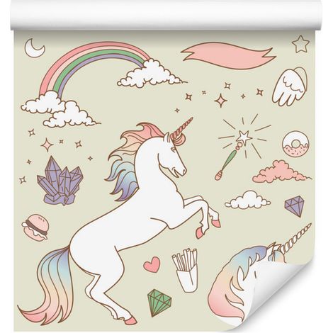 Papel pintado de unicornios mágicos para salón y dormitorio, 50x1000 cm. (1/5)