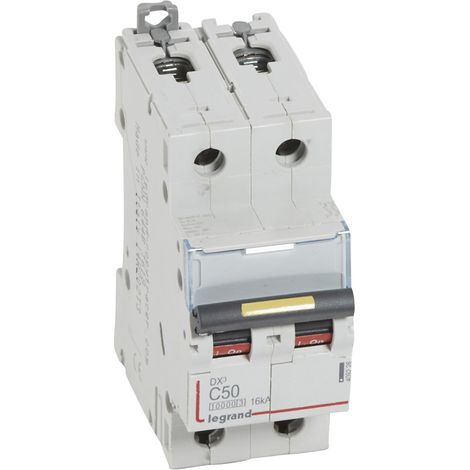 Disjoncteur DX³10000 16kA arrivée haute et départ bas à vis 2 Pôles 230V à 400V 50A courbe C 2 modules LEGRAND 409226 (1/2)
