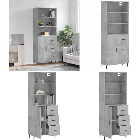 Buffet haut Gris béton 69,5x34x180 cm Bois d'ingénierie - Buffet Design Moderne - Meuble Rangement Gris - Armoire Élégante - Buffet Haute Qualité - Mobilier Salon - Home & Living (1/5)
