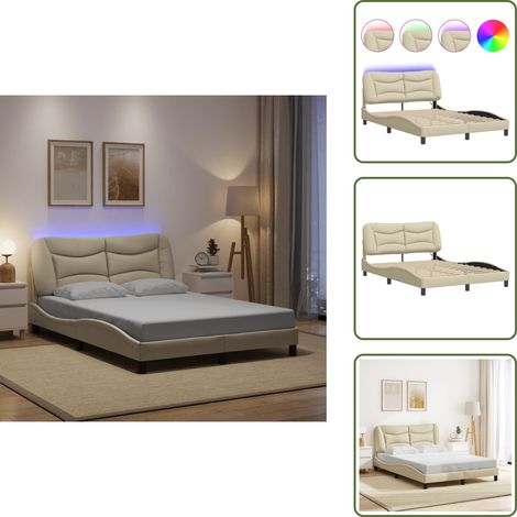Bettgestell mit LED ohne Matratze Creme 140x200 cm Stoff - Bettrahmen - Schlafzimmermöbel - LED-Bett - Cremefarbenes Bett - Boxspringbetten (1/5)