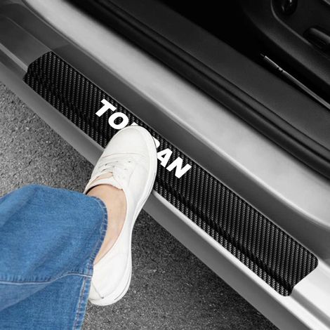(Noir Rouge,Touran) Protection de seuil de porte pour Volkswagen VW Sharan Touran Tiguan - Autocollant de bienvenue pour pédale de porte - Fibre de carbone 4D (1/3)