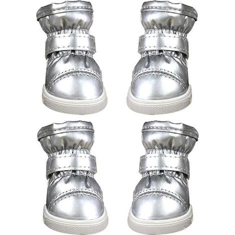 Warme Winterhundeschuhe, wasserdichtes, rutschfestes PU, Fleecefutter innen, silberne Welpenschuhe - Größe 1.