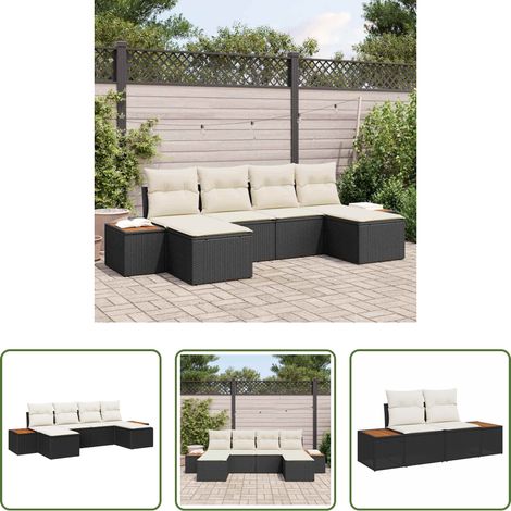 Terrassensofa - Gartensofa-set mit Kissen 6 pcs Schwarz Poly-Rattan (1/5)