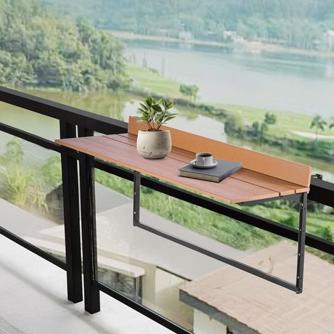 Table Suspendue Balcon, 1000 x 485 x 480 mm, Table de Bar Pliante pour Balustrades de Balcon d'Extérieur, avec Plateau 1000 x 345 mm, Réglable sur 5 Niveaux, pour Garde-Corps de Patio Terrasse (1/5)