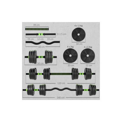 Set d'haltères réglable 25 KG, set d'haltères courts, haltères longues, set d'haltères pour musculation (1/5)
