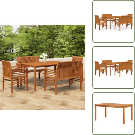 Ensemble à manger d'extérieur 5 pcs et coussins Acacia solide - Salon De Jardin - Meubles De Jardin - Set De Repas Extérieur - Acacia Massif - Table De Jardin (1/5)