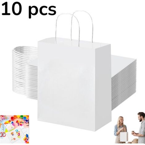Paquete de 10 bolsas de regalo de papel kraft con asas retorcidas - 21 x 11 x 27 cm - Blanco (1/5)