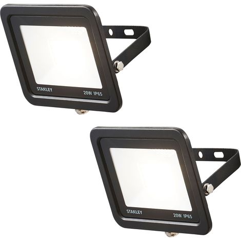 Stanley Floodlight 20W IP65 Rated Garden Slimline LED In Black- 2 Pack Litecraft (1/5)