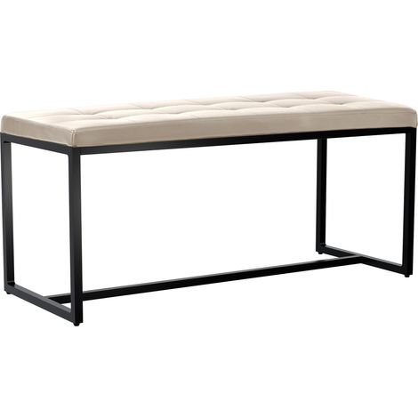Banc d’entrée contemporain largeur 100cm à structure en métal noir assise capitonnée en similicuir crème 100006259 (1/4)
