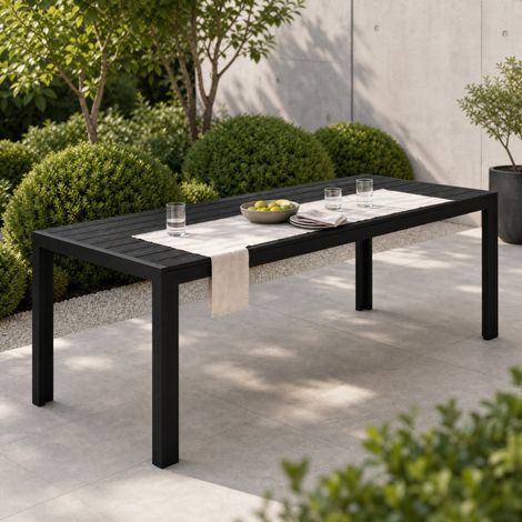 Tavolo da giardino 190 x 84,5 x 72 cm, effetto legno, alluminio nero DESVIAE (1/5)
