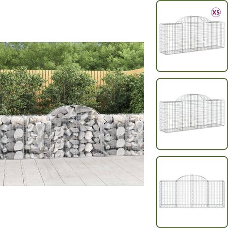 Gabionen mit Hochbogen 5 Stk. 200x50x80/100 cm Verzinktes Eisen - Gabionen - Gartenzaun - Gartendeko - Eisenkonstruktion - Stauraum (1/5)