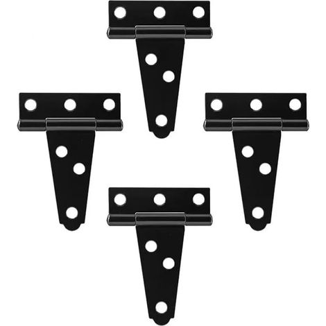 Juego de 4 bisagras en T, bisagras de metal negro de alta resistencia para camisetas, bisagras en T de montaje en superficie de 6 orificios con tornillos. (1/5)