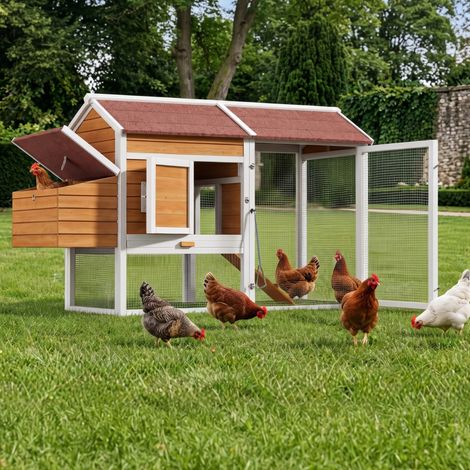 Gallinero exterior de madera de abeto 185 x 91 x 115 cm con nido y recinto, natural (1/5)