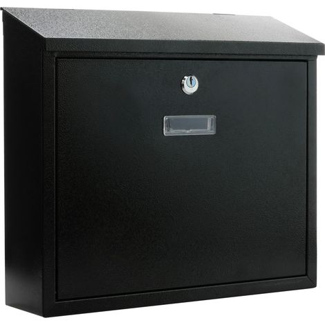 Boîte aux lettres métallique noire pour mur 350x90x320mm – Fente protégée avec couvercle – 4 trous de fixation inclus – Primematik (1/5)