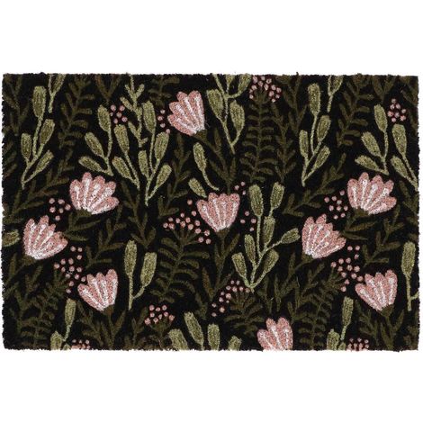 Paillasson en fibres de coco floral noir