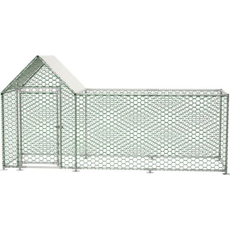 Poulailler avec enclos en liberté 3x1x1,5m avec verrou de sécurité et bâche PE imperméable, enclos pour petits animaux en métal pour poules, lapins et autres petits animaux (1/5)