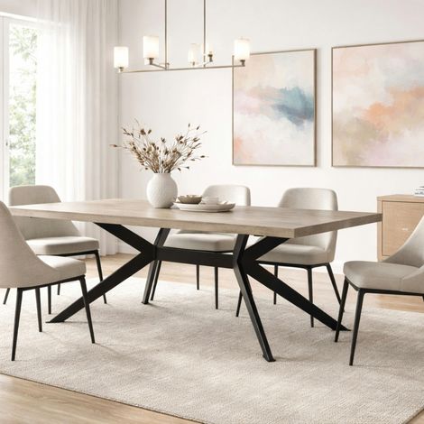 Table extensible bois grisé bords droits pied graphique 240 cm PALERME