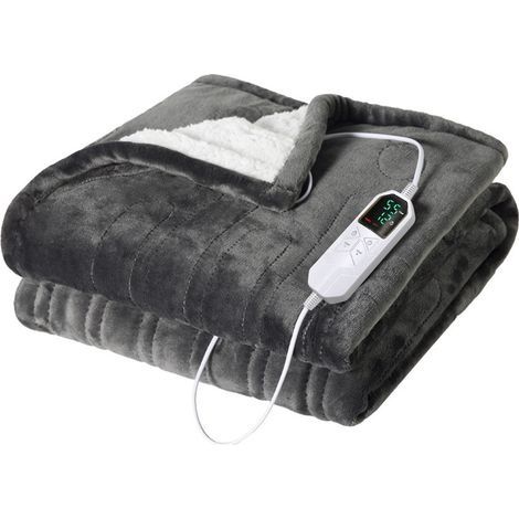 Couverture Chauffante Flanelle , Plaid Chauffant avec 6 Niveaux de Dhaleur, Minuterie 10H, Chaleur Rapide, Protection Contre la Surchauffe, Affichage LED, Lavable en Machine (Gris)-80140cm (1/5)