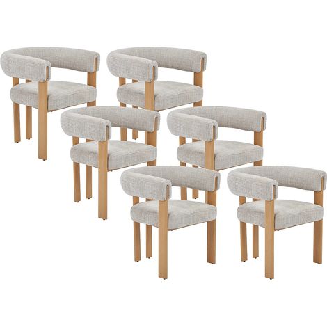 Lot de 6 chaises en tissu texturé et métal effet bois - Beige et naturel clair - VOLOSKA (1/5)