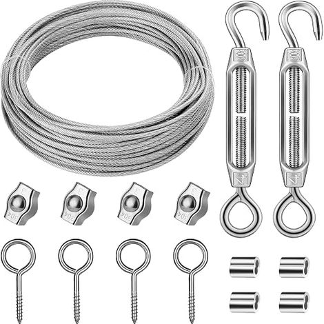 Fil Acier Inox 15M 2mm Gainé PVC, Tendeur Câble Inox M4, Clips (1/5)