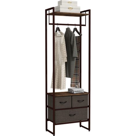 Support pour corde avec 3 étuis en toile et support de rangement 58,5 x 30 x 178 cm Marron rustique
