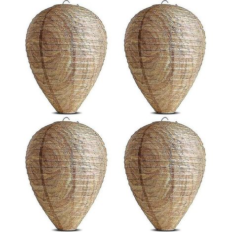4-teiliges Wespennest-Attrappen-Set – Hergestellt aus ungiftigem Papier – Wirksames Abwehrmittel gegen Hornissen und Bienen – Wetterfest (1/5)