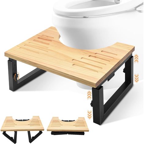 Tabouret de Toilette en métal et Bois, Tabouret de Toilette pour Adulte et Enfants, Tabouret de Toilette antidérapant et réglable, Tabouret de Toilette Ergonomique et Pliable (1/5)