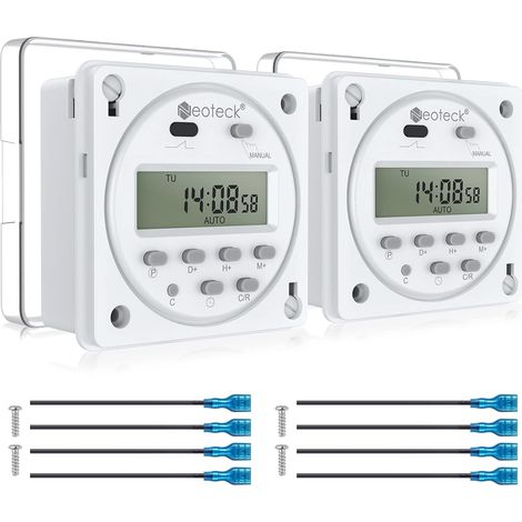 2pcs 12V 16A Prise Programmateur Digital à 16 Programmes Horloge Programmable Minuteur Prise Electrique LCD Affichage Numérique Antivol avec Boîtier Étanche/Ensemble de Borniers de Connexion (1/5)