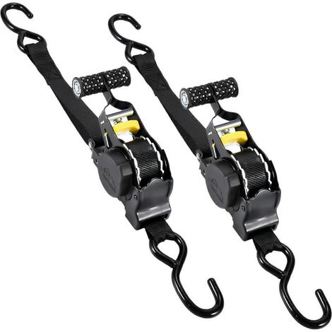 Sangles d'arrimage pour camions et remorques - Haute résistance, enroulement automatique, durables pour la sécurisation des charges lourdes - 2 pièces - Noir (1/5)