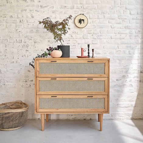Commode en mindi massifet cannage 100 cm (1/5)